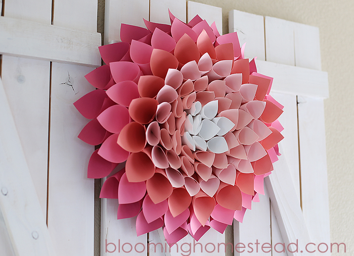 Pink paper flower Spring Wreath image DIY Spring Wreath by Blooming Homestead