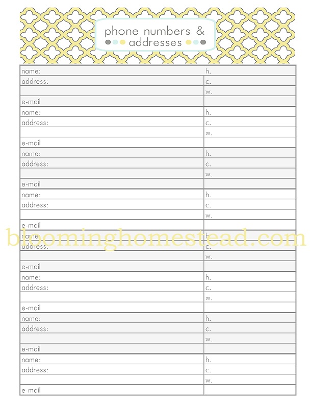 Contact Sheet {Phone Numbers & Addresses} free printable