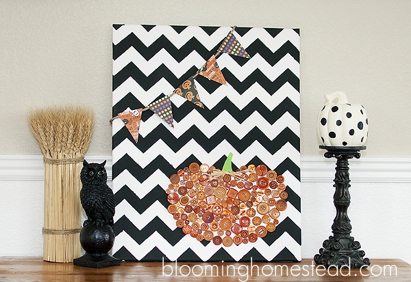 DIY Pumpkin Canvas Art with Buttons