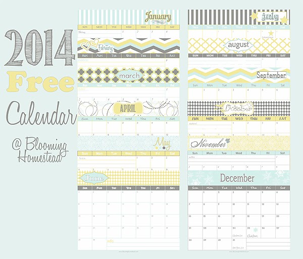 2014 Yearly Calendar Free Printable