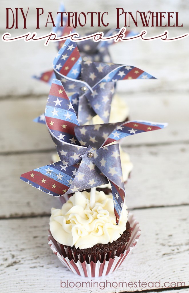 DIY Patriotic Pinwheel Cupcake at Blooming Homestead