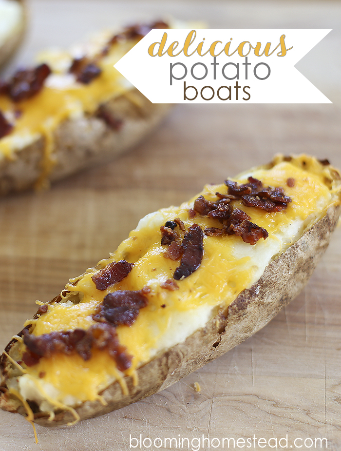 Simple and delicious potato boats make the perfect easy dinner. #bakedpotato #dinner #mealplanning