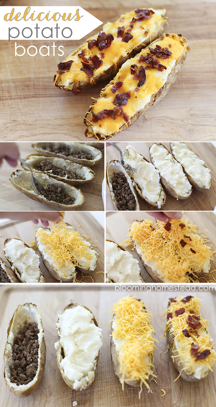 These delicious potato boats are simple to make and are a dinner the whole family will love. #recipes #bakedpotatoes