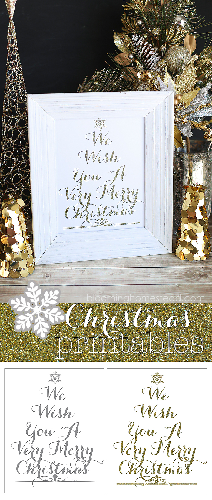 Pretty Christmas Printables in Gold or Gray for free download!