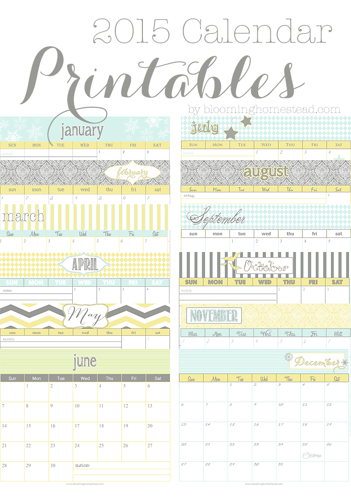 2015 Calendar Printables for free download available in 2 design/color styles. Let's get organized!