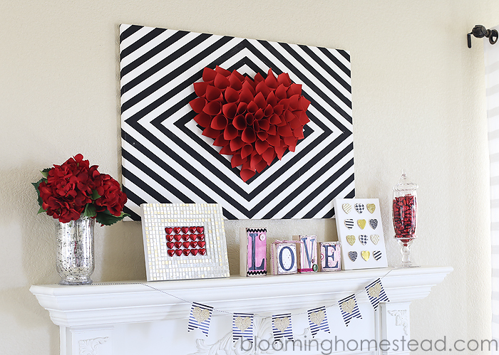 Valentines Day Mantle Decor at Blooming Homestead