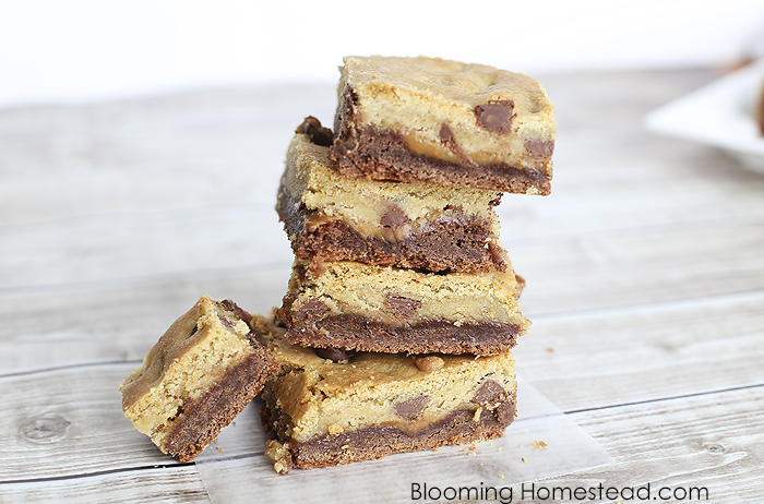 Chocolate Chip Caramel Brownie Bars Recipe by Blooming Homestead