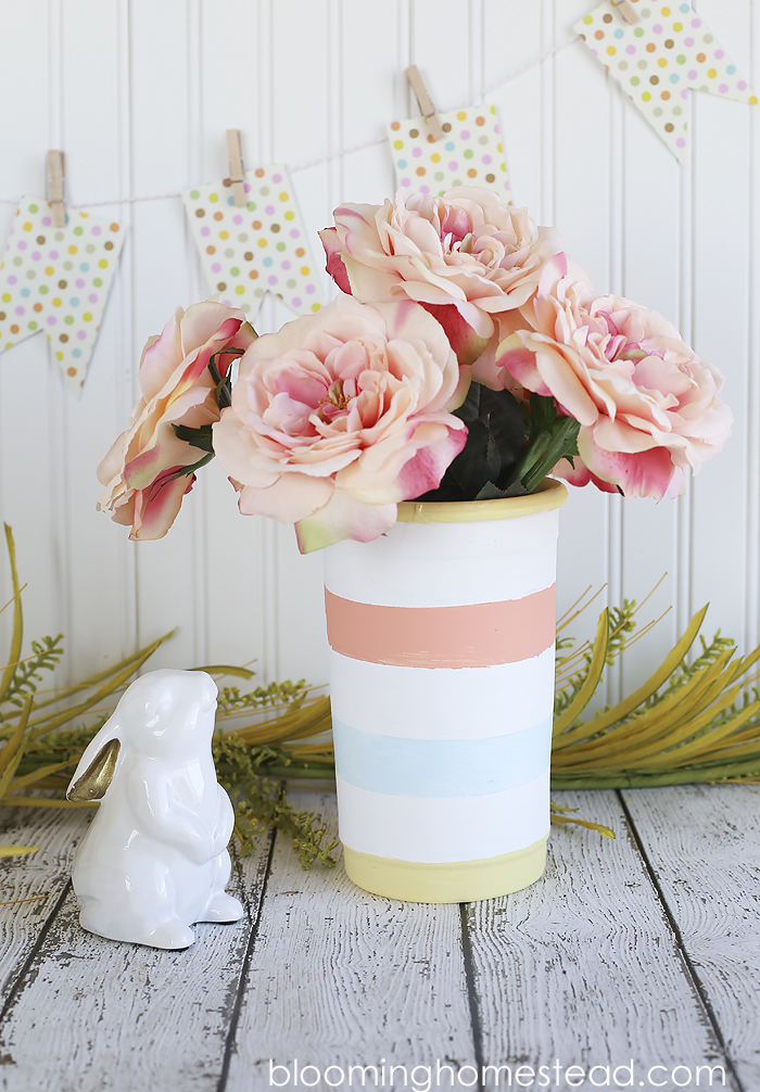 DIY Striped Vase tutorial, transform those terra cotta pots into something beautiful!