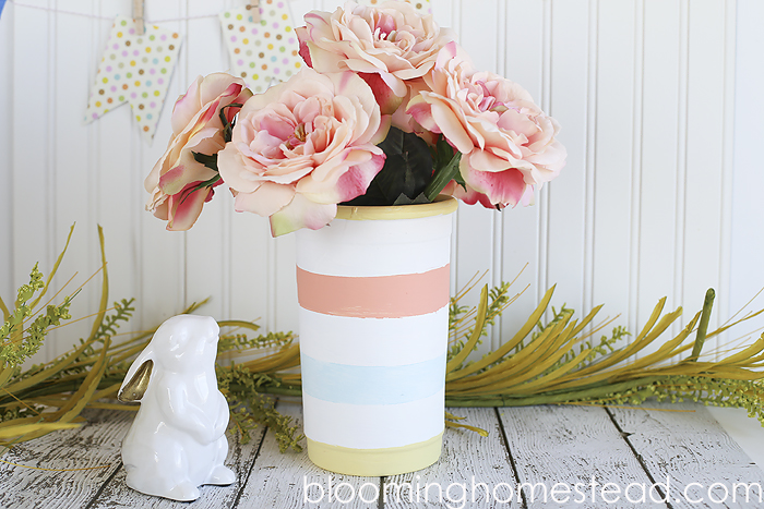 DIY Striped Vase tutorial, transform those terra cotta pots into something beautiful!