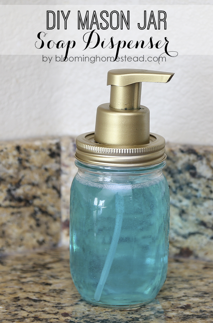 This DIY Mason Jar Soap Dispenser is so easy to make and look so cute on the counter!