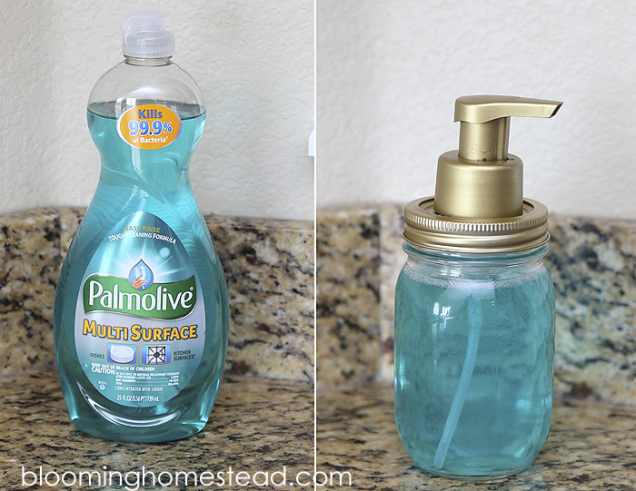 This DIY Mason Jar Soap Dispenser is so easy to make and look so cute on the counter!