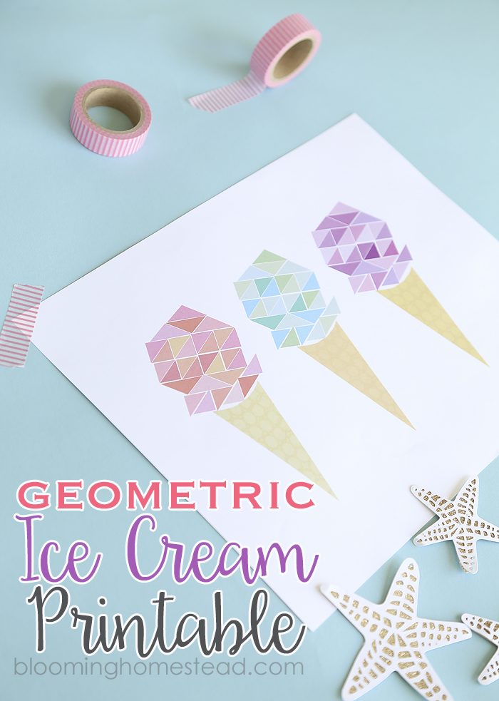 Adorable free printable geometric ice cream print. So pretty!