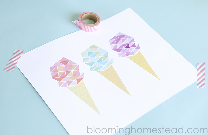 Adorable free printable geometric ice cream print. So pretty!