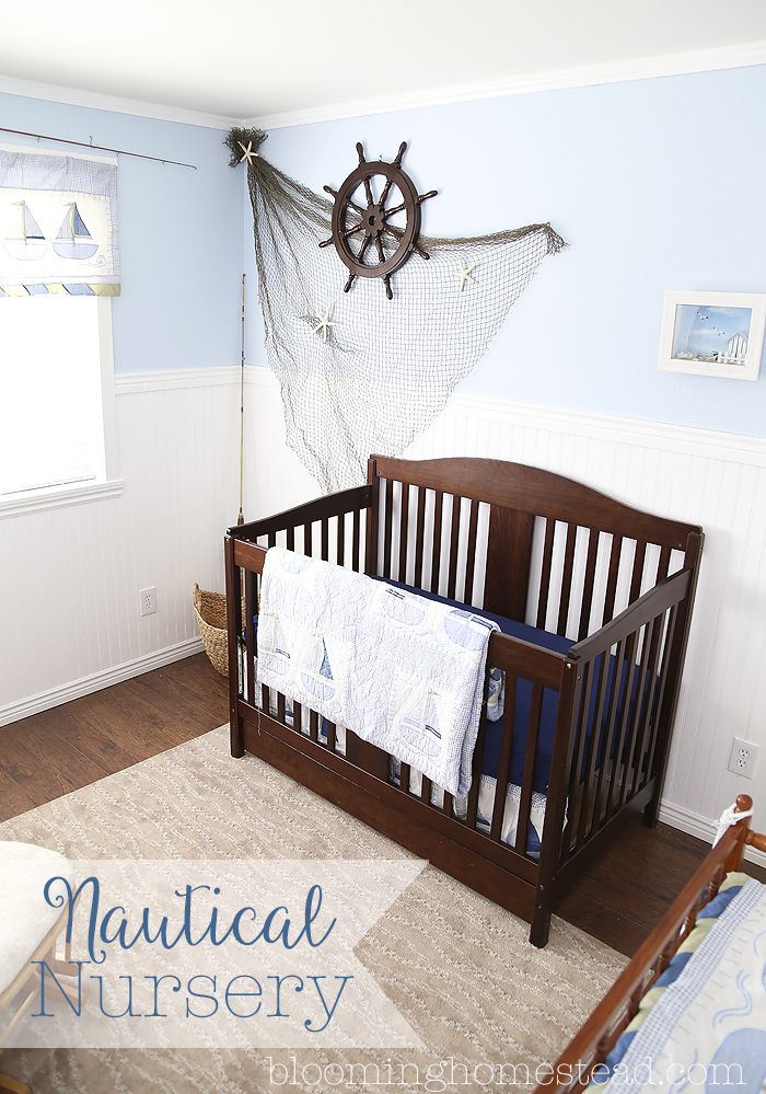 This adorable Nautical Nursery is so sweet. Ships and vintage fishing poles add such a fun addition.