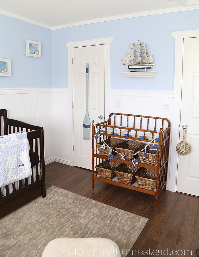 This adorable Nautical Nursery is so sweet. Ships and vintage fishing poles add such a fun addition.