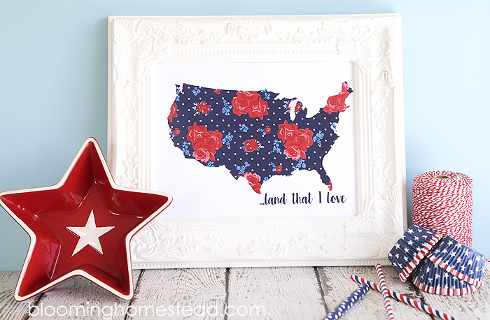 Beautiful Patriotic free Printable. Just download, print and frame and you have an adorable custom art print for 4th of July!