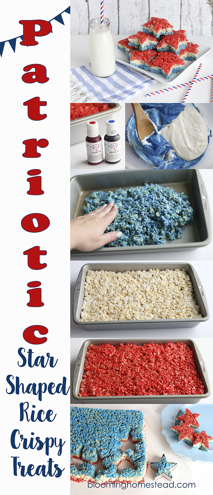 Love this fun twist on a old classic. The Patriotic Rice Krispie treats are so cute!