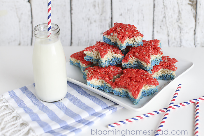 Love this fun twist on a old classic. The Patriotic Rice Krispie treats are so cute!