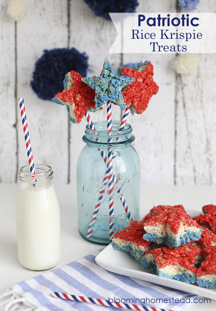 Love this fun twist on a old classic. The Patriotic Rice Krispie treats are so cute!