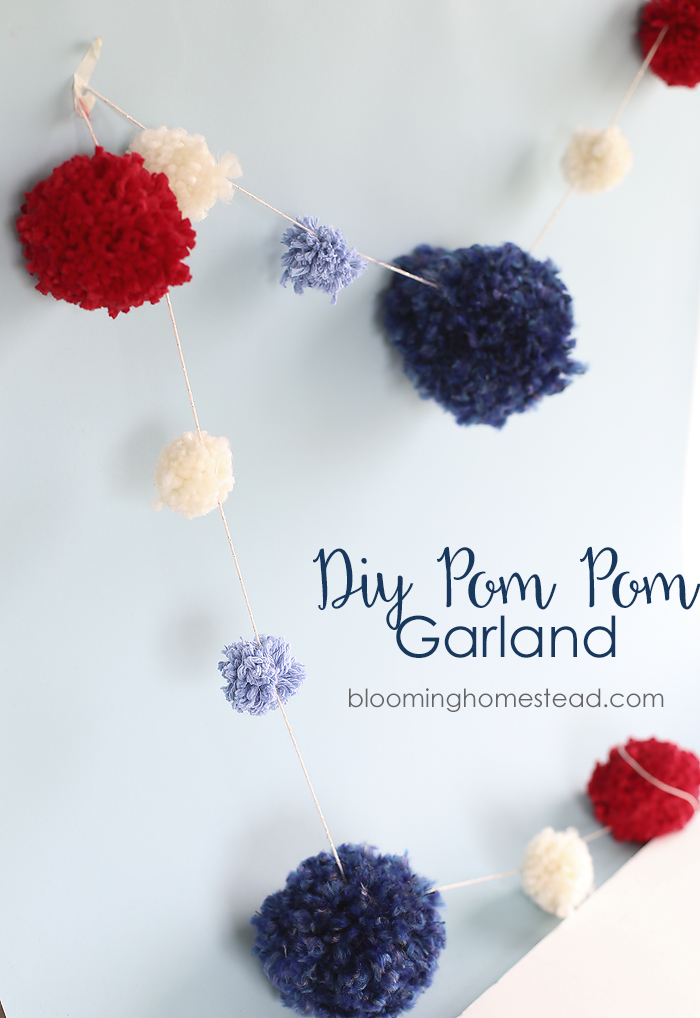 DIY Pom Pom Garland for 4th of July Decor. These are so cute and so easy to make!