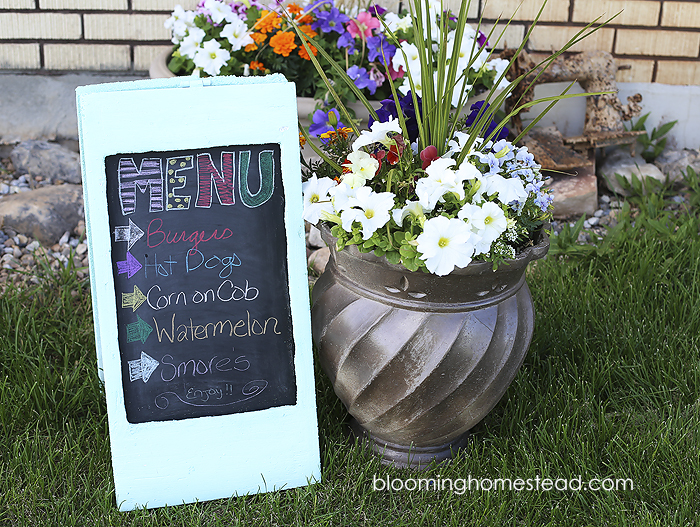 Beautiful DIY Chalkboard on a budget. Simple to make and customize, perfect for outdoor decor or weddings!