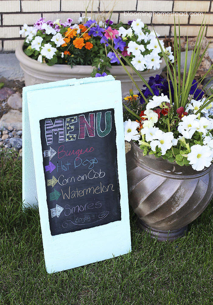 Beautiful DIY Chalkboard on a budget. Simple to make and customize, perfect for outdoor decor or weddings!