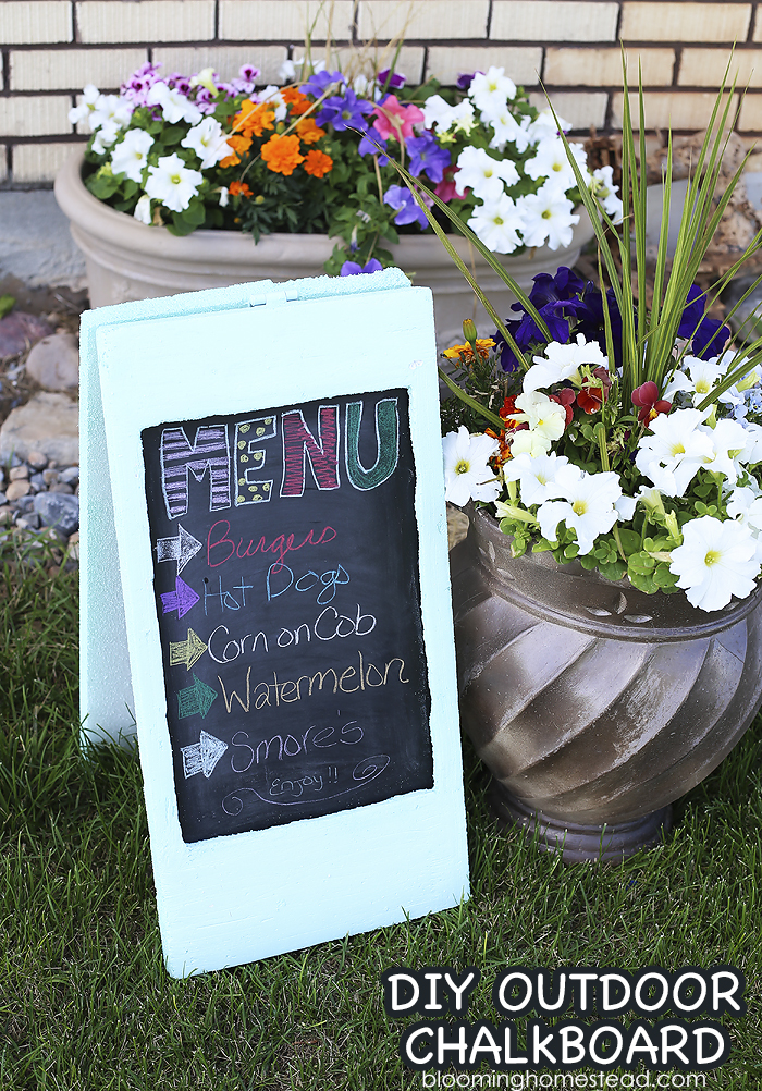 Beautiful DIY Chalkboard on a budget. Simple to make and customize, perfect for outdoor decor or weddings!