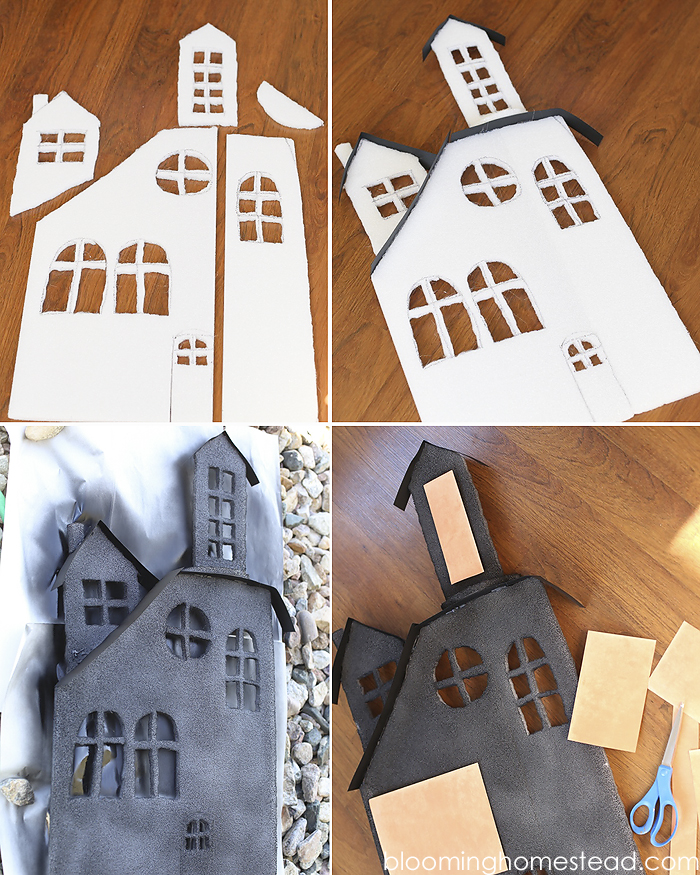 This diy lighted haunted house is so simple and easy to make, be sure to check out the full tutorial on www.bloominghomestead.com