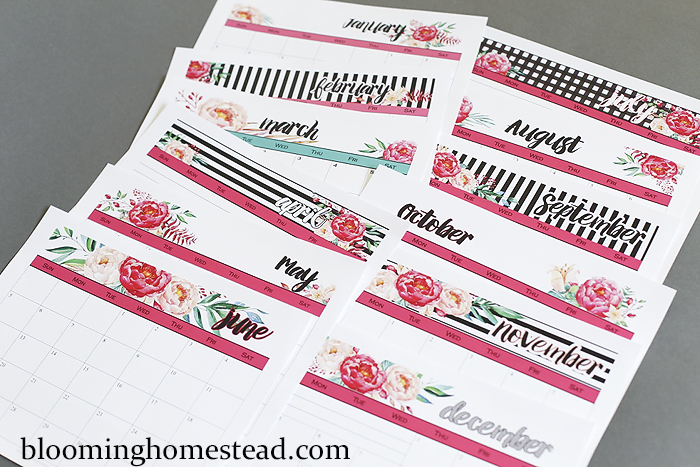 Free printable 2016 calendars in 3 styles to choose from by Blooming Homestead Blog. Get organized with these lovely free printables.