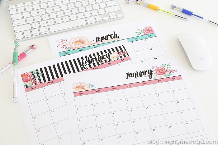 Blooming Homestead 2016 Printable Calendar