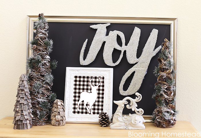 Easy to make diy glitter JOY sign using foam! Check out the full tutorial at Blooming homestead