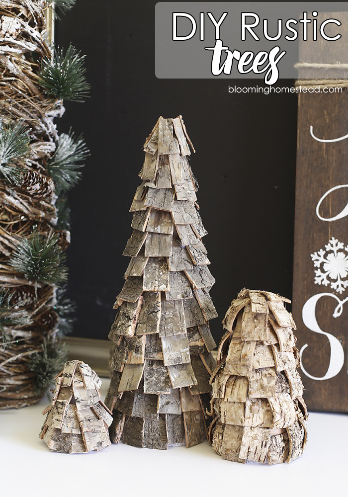 Beautiful DIY Rustic Christmas trees using birch bark. These are so easy and affordable to make and they look great too. Perfect for the holidays, winter, and would even be lovely all year long.