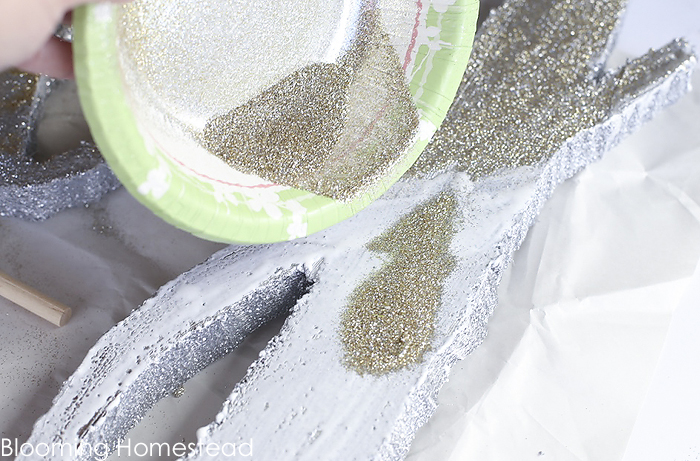 Easy to make diy glitter JOY sign using foam! Check out the full tutorial at Blooming homestead