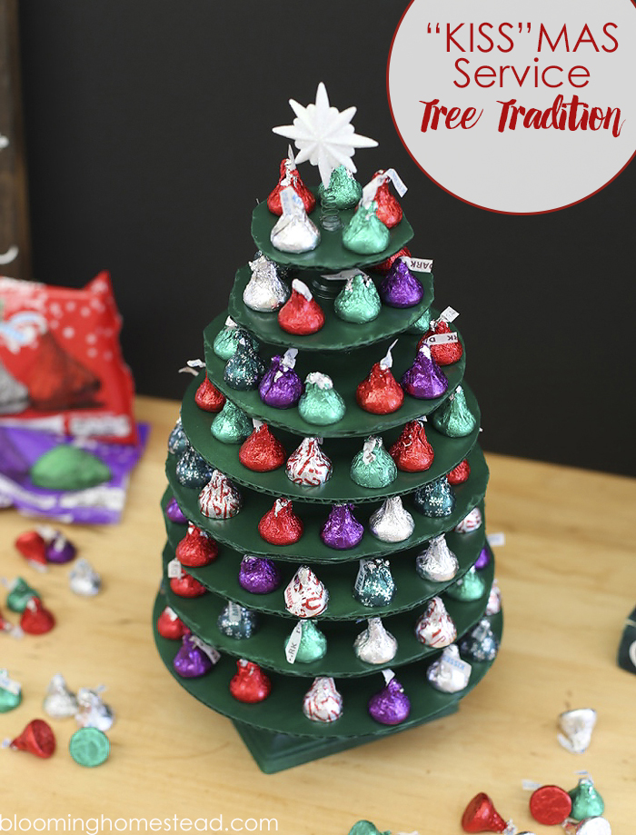 Service "KISS"MAS tree using Hershey kisses. A new fun tradition teaching kids about service during the holidays. Click to learn more!