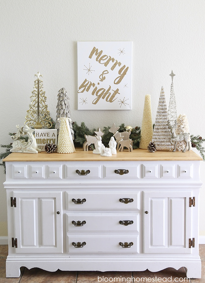 Merry and Bright Christmas Vignette by Blooming Homestead Blog