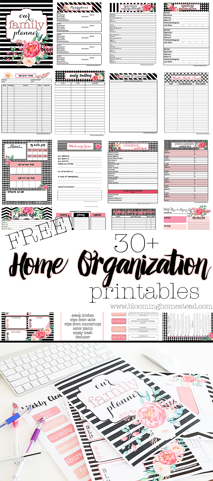 Beautiful floral home organizational printables you can download for free! 30+ printables to keep your home and life organized. Plus they are so pretty!