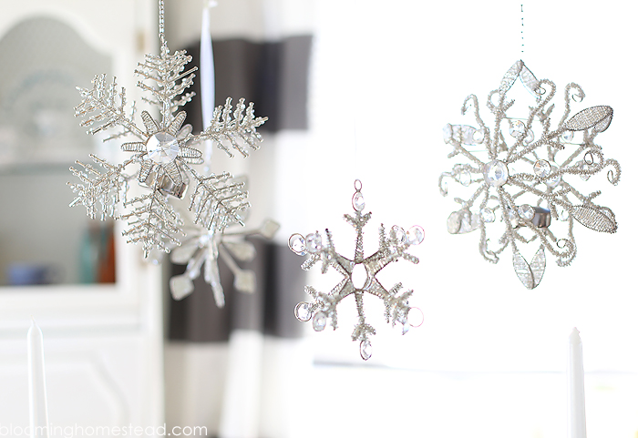 Lovely hanging snowflakes winter decor.