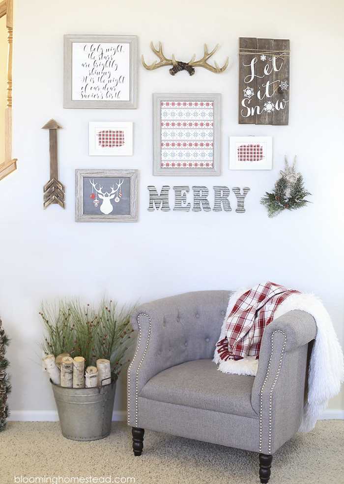 Creating a gallery wall is so simple and I loved using these fun printable holiday art prints I ordered from shutterfly. Get the free printables at www.bloominghomestead.com