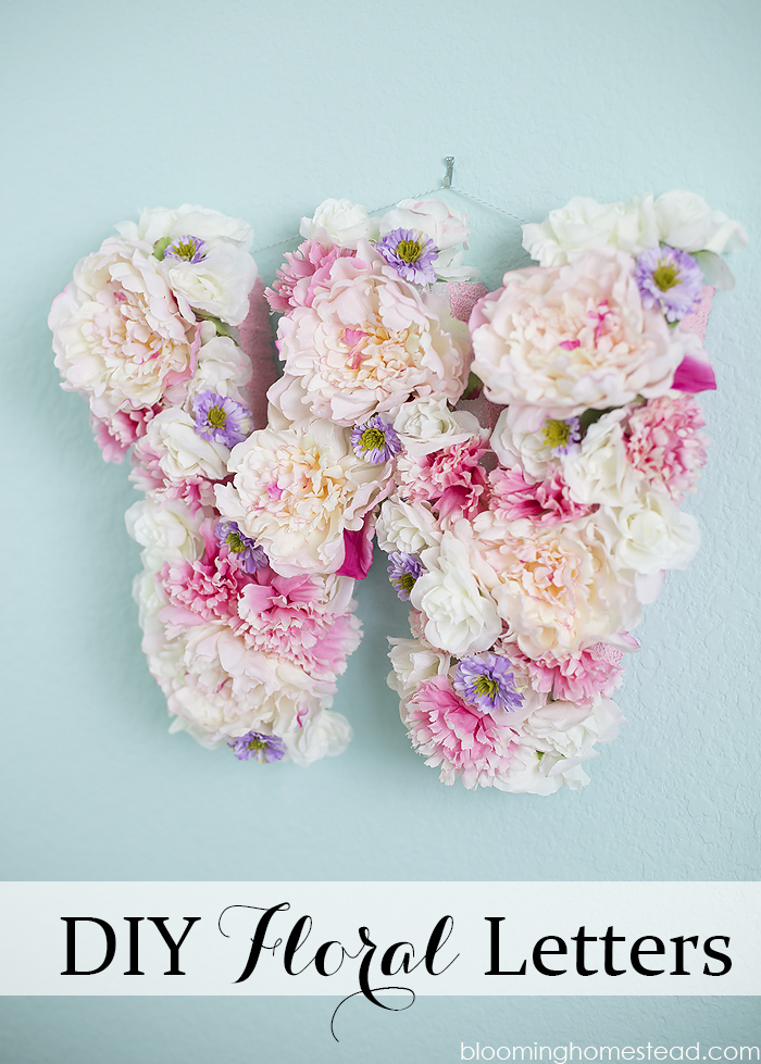 Pretty diy floral letter tutorial. Create with any letter, perfect for home decor, nurseries, and more!
