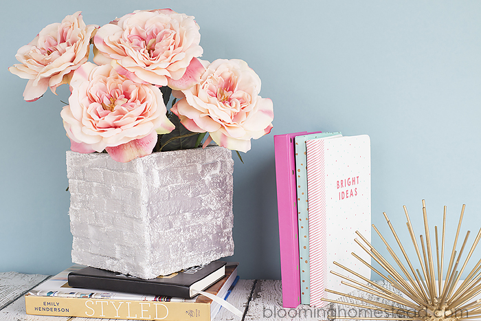 Easy DIY Modern brick vase made out of foam blocks and paper mache! Super easy and adorable craft and lovely home decor.