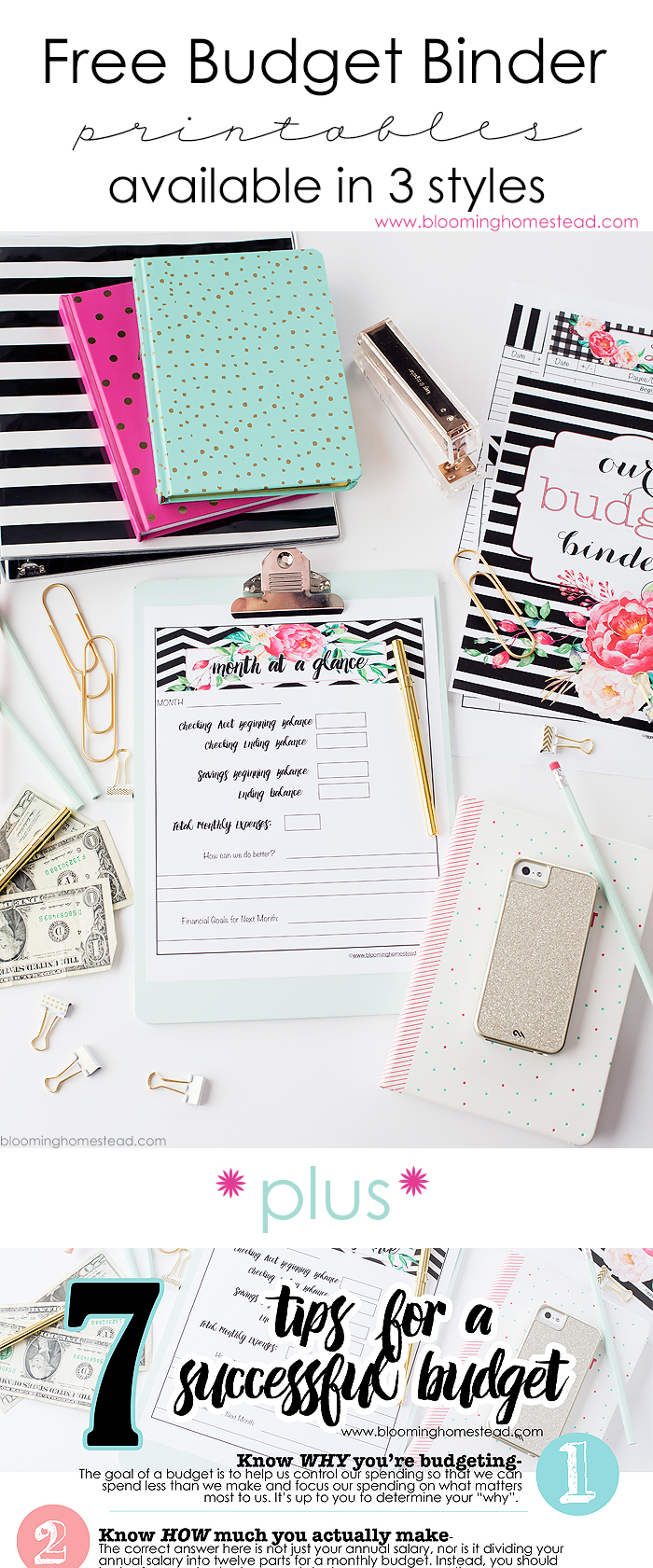 Free budget binder printables in 3 different styles with coordinating home organizational printables. Also inlcudes 7 tips for creating a successful budget!
