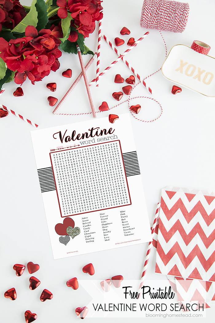 Fun printable valentine word search, perfect for class parties!