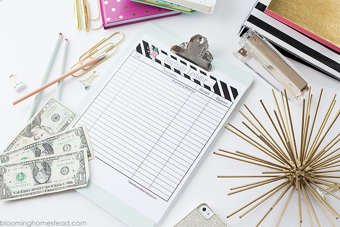 Free printable savings ledger available as part of a complete budget binder printable set