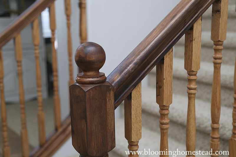 Banister after 1 coat of stain copy