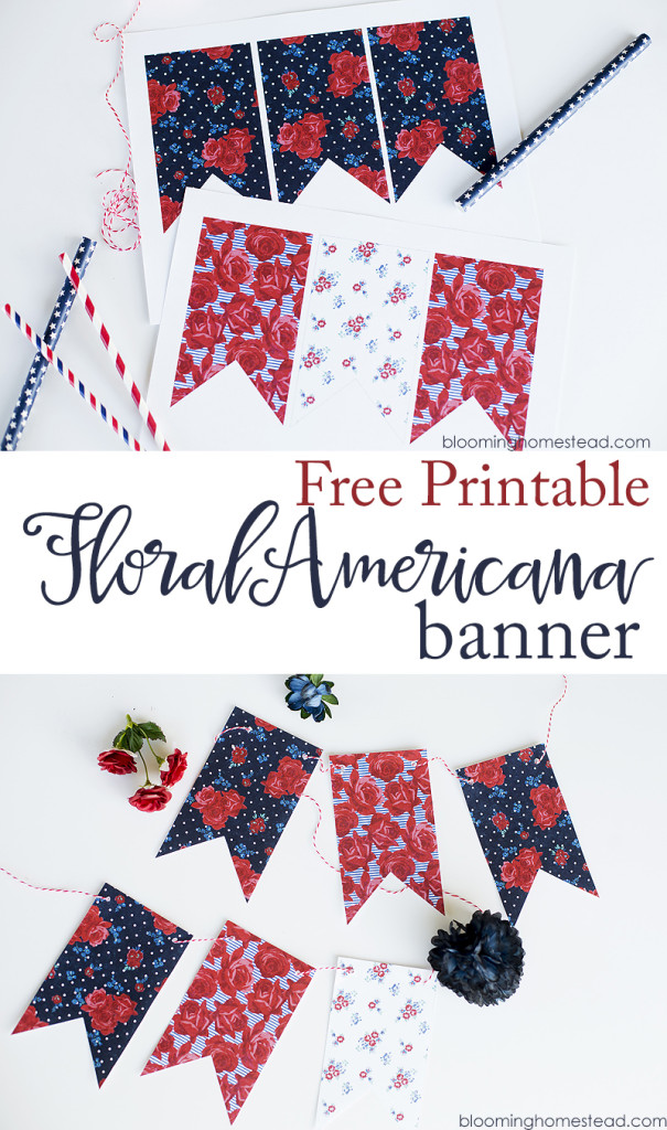 Download this free floral patriotic printable banner. It will make a perfect addition to your patriotic decor!