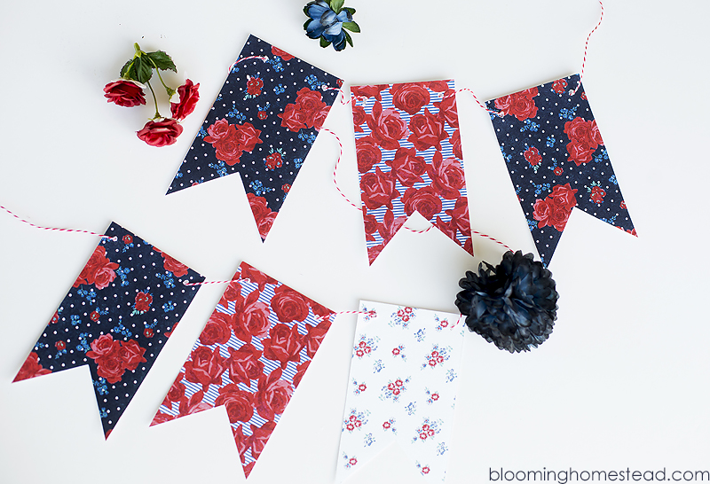 Download this free floral patriotic printable banner. It will make a perfect addition to your patriotic decor!