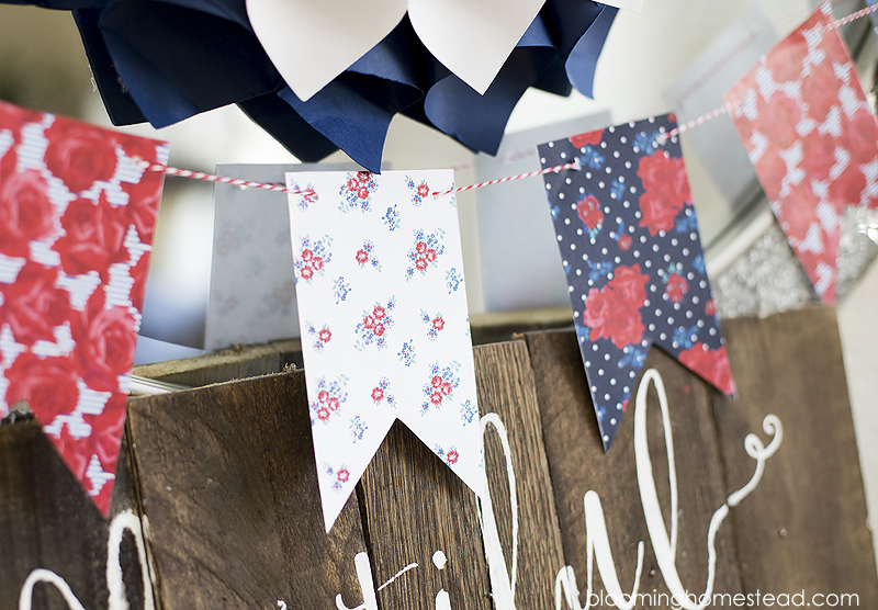 Download this free floral patriotic printable banner. It will make a perfect addition to your patriotic decor!