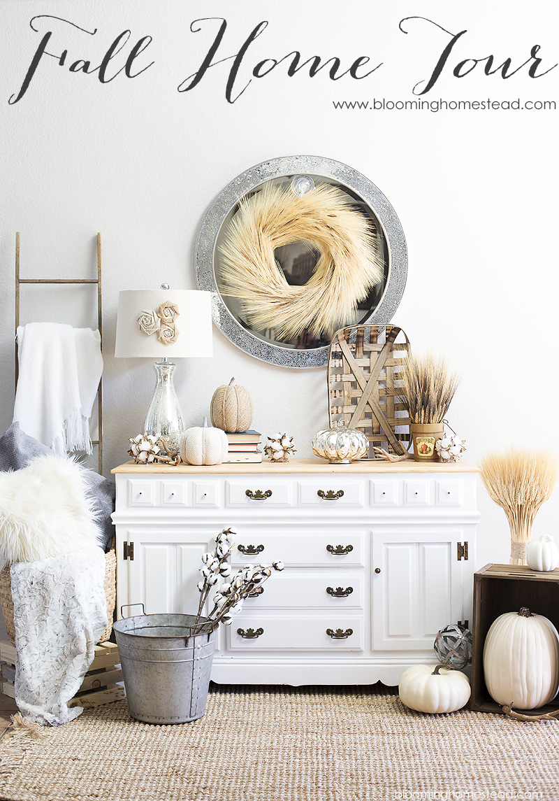 Beautiful fall home decor featuring neutral fall decor