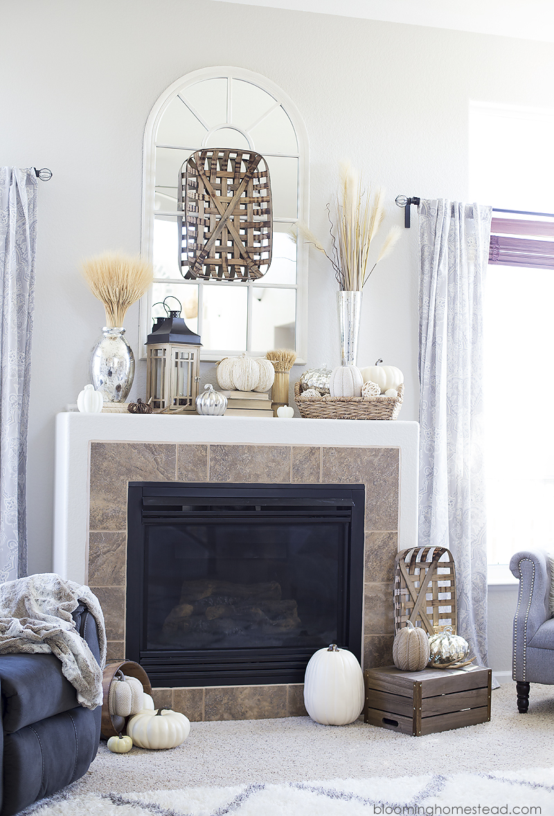 Beautiful fall home decor featuring neutral fall decor