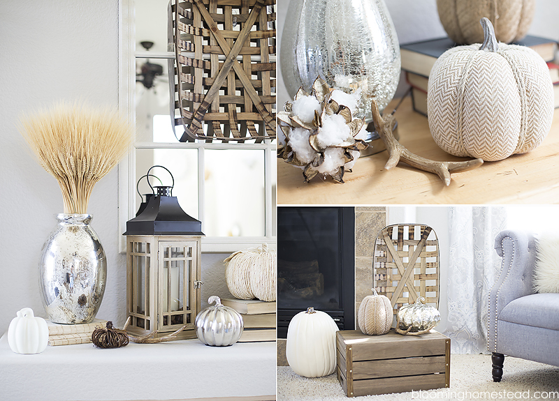 Beautiful fall home decor featuring neutral fall decor